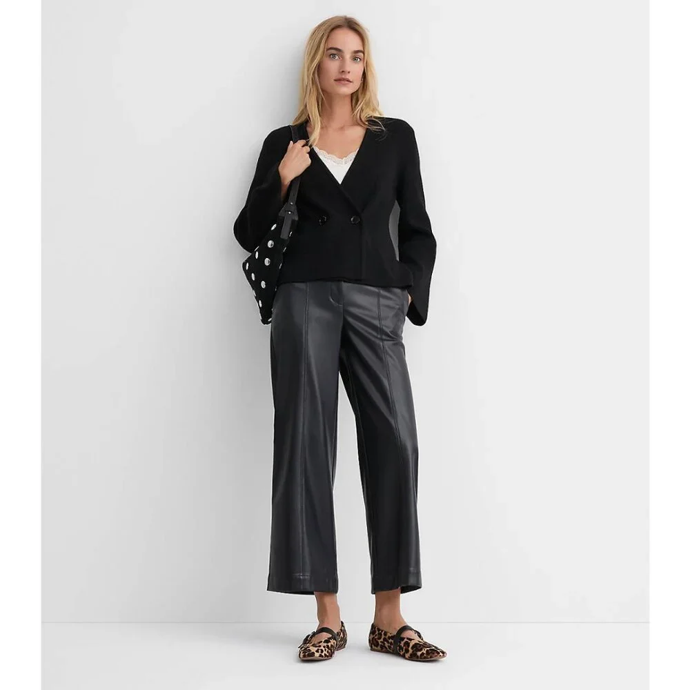 LOFT | 2025 Ribbed Double Button Sweater Jacket in Black | Size Small Petite